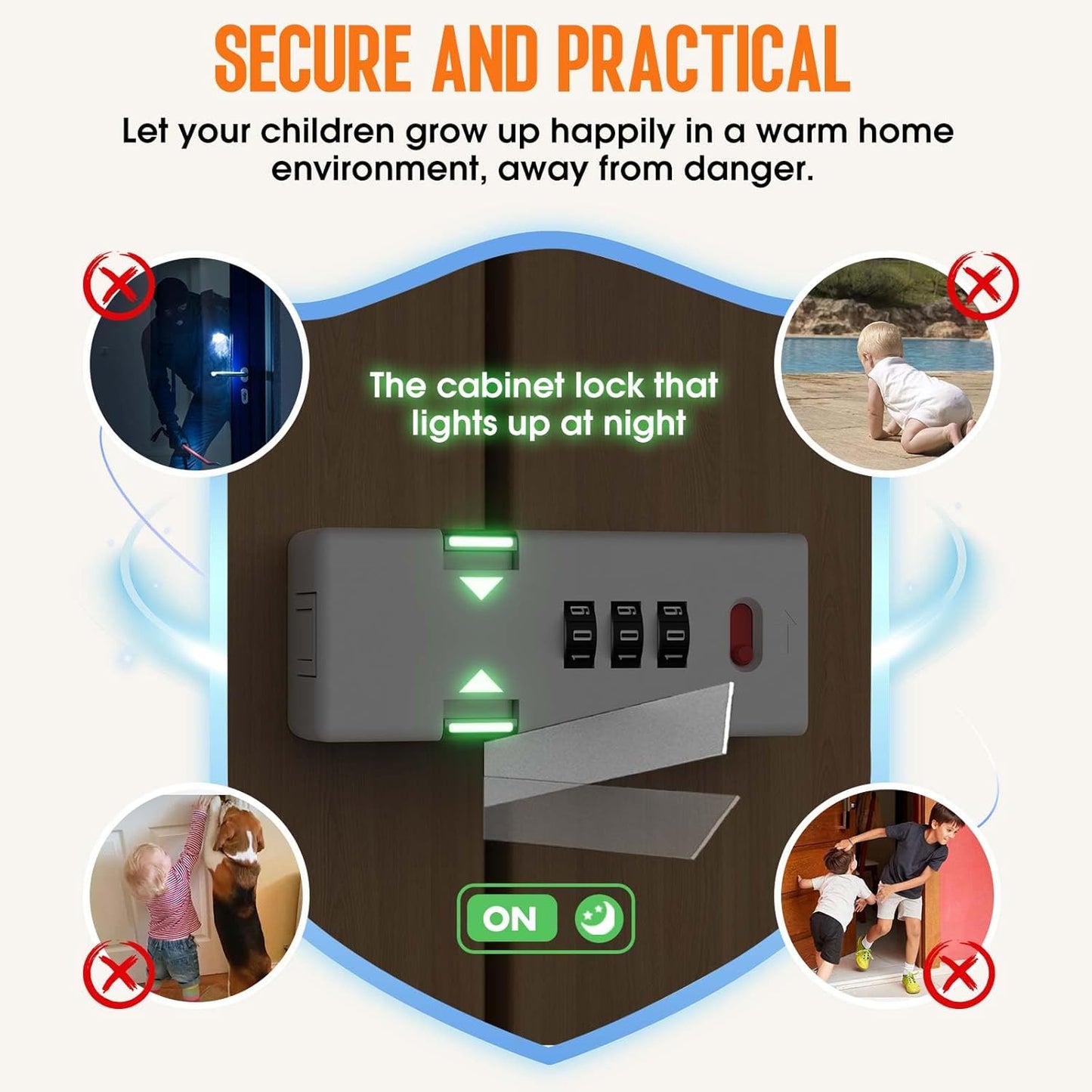 Keyless Cabinet Lock,Cabinet Password Locks with Luminous,3-Digit Combination Door Lock for Drawers, Barn Door, Bathroom, Outdoor, Closet, Fence,Protect Privacy(1PCS,White)