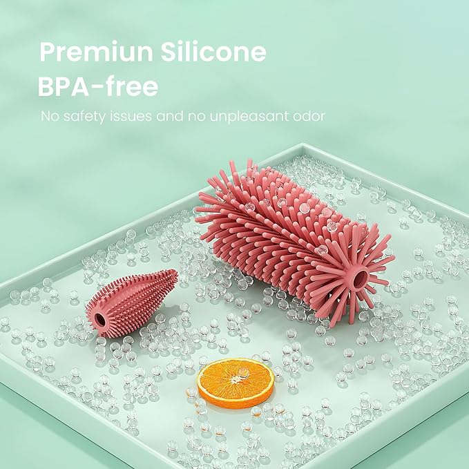 5-in-1 Baby Bottle Brush Set, Bottle Brush for Baby, Baby Bottle Scrubber, Including Silicone & Nylon Bottle Brush, Bottle Cap Brush, Straw Brush, Nipple Brush, BPA-Free (Red)