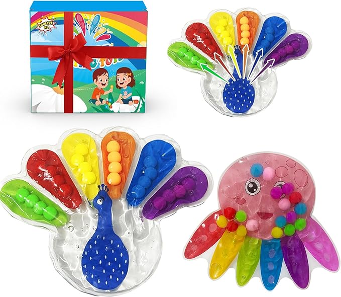 Color Sorting Sensory Toys, Fine Motor Skills Toys for Toddlers, Montessori Toy Preschool Learning Activitie, Sensory Activity Toy for Kids 3+ & Adults Octopus and Peacock