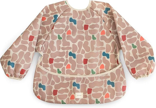mushie Long Sleeve Baby Bib | Water Resistant Adjustable Fit for Ages 6-24 Months