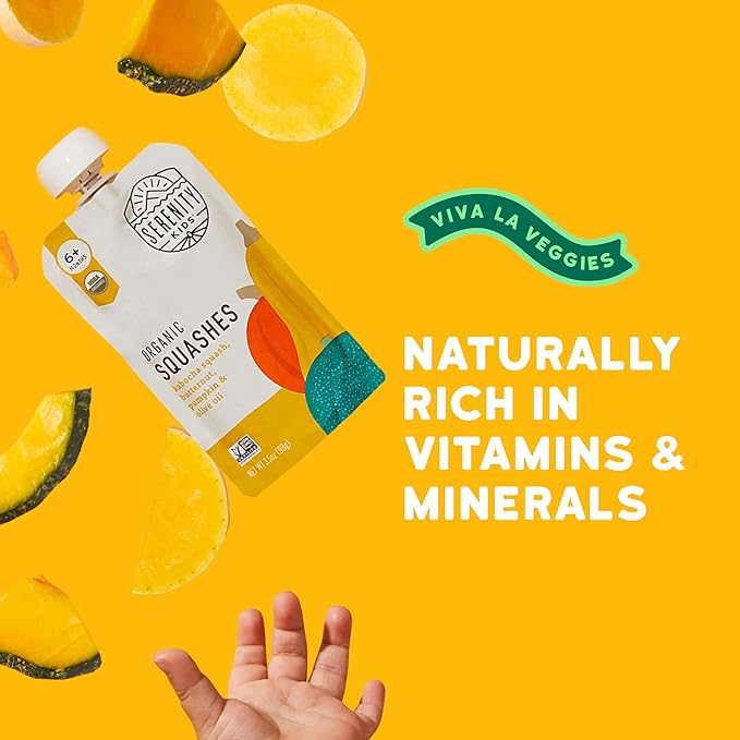 Serenity Kids 6+ Months Organic Veggie Puree Baby Food Pouches - BPA-Free Pouches - No Added Sugar & Allergen-Free - Healthy Baby Snacks - 3.5 Oz, 6 Pack