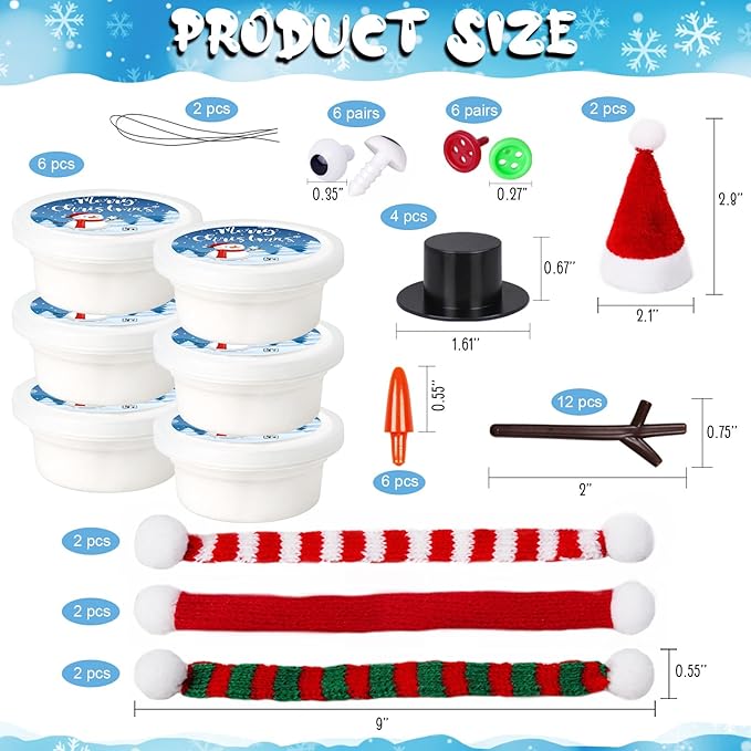 GYGOT 6 Pack Christmas Crafts for Kids,Build a Snowman Kit,Christmas Stocking Stuffers for Girls, Boys,Modeling Clay DIY for Holiday Activities