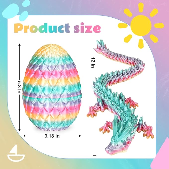 Dragon Eggs with Dragon Inside, 3D Printed Surprise Funny Gifts for Kids, Articulated Dragon Fidget Toys for Adults, Executive Desk Toys Office Room Décor (Pastel Rainbow, M-Size)