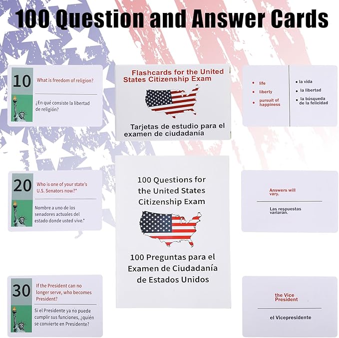 US Citizenship Test Study Guide 2025 with Bilingual Booklet-English/Spanish,US Citizenship Flash Cards 2025,US Civics Test Flash Bilingual Flash Cards Combo Set,100 Uscis Questions Answers Flashcards
