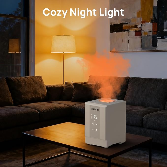 TURBRO 4L/1Gal 304 Stainless Steel Steam Humidifier, Warm Mist Humidifier for Bedroom Baby Nursery, 500 mL/h Output, Dishwasher Safe, Easy to Clean, 2 Misting Levels with Sleep Mode 1-12h Timer, GLS04