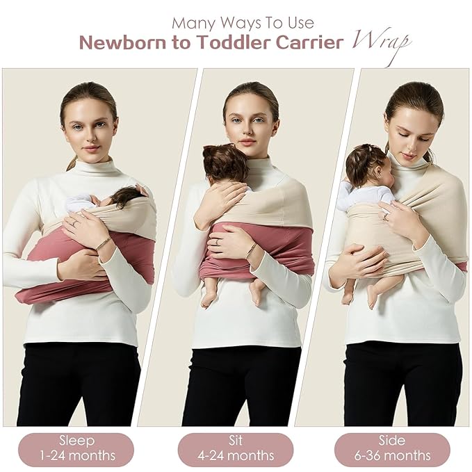 Baby Wraps Carrier, Baby Carrier Wrap Baby Wearing Wrap Newborn Wrap Carrier(7-30lbs), Baby Sling, Baby Carrier Sling for Newborn and Infant, Cream+Pink