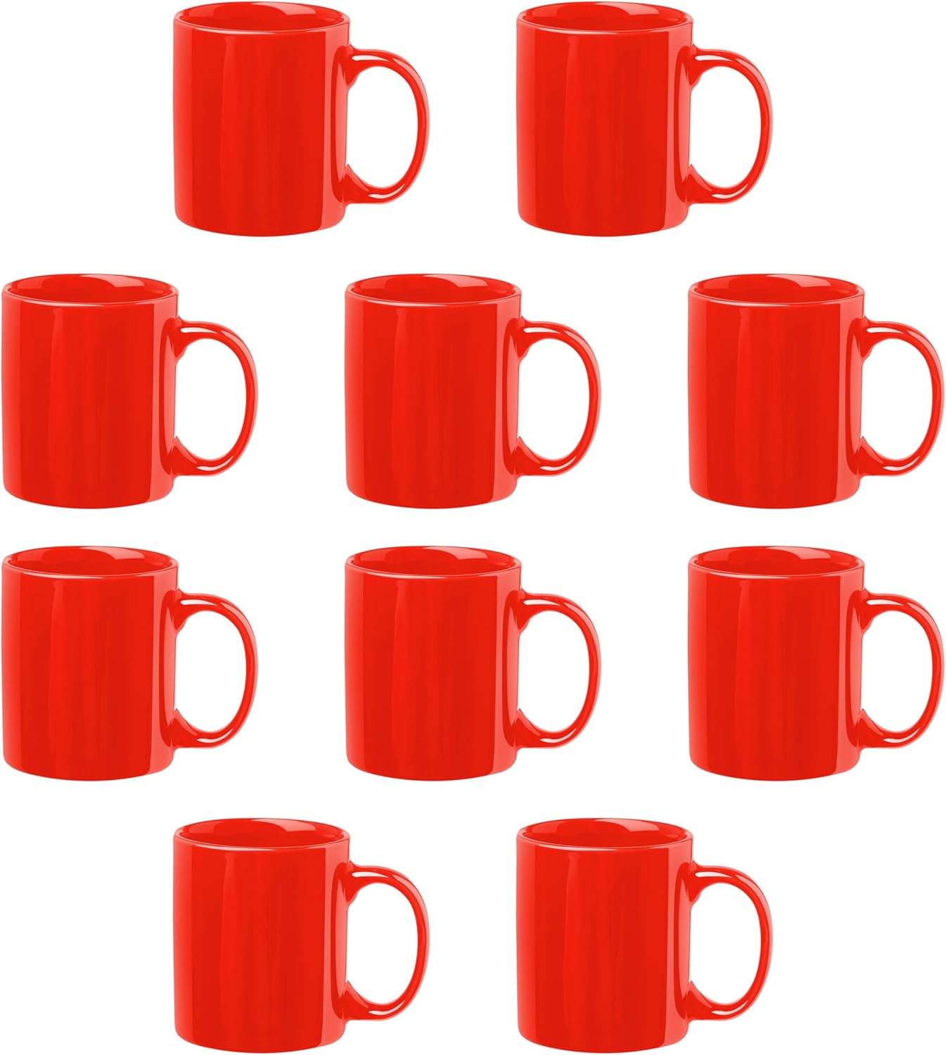 DISCOUNT PROMOS Ceramic Coffee Mugs 11 oz. Set of 10, Bulk Pack - Coffee cup set, Iced coffee cup, Gaming mug - Red