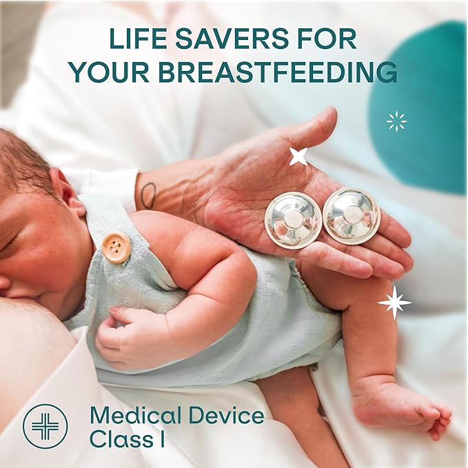 Koala Babycare The Original Silver Nursing Cups - Nipple Shields for Breastfeeding Newborn - Breastfeeding Essentials - Protect and Soothe - Tri-Laminate Silver - Maxi Size