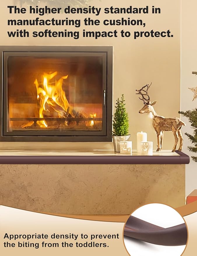 Foam Corner Protector for The Fireplace Hearths Edge and Corner Guard, with Retardant Materials Foam Safety Bumpers Baby Proofing (Coffee)