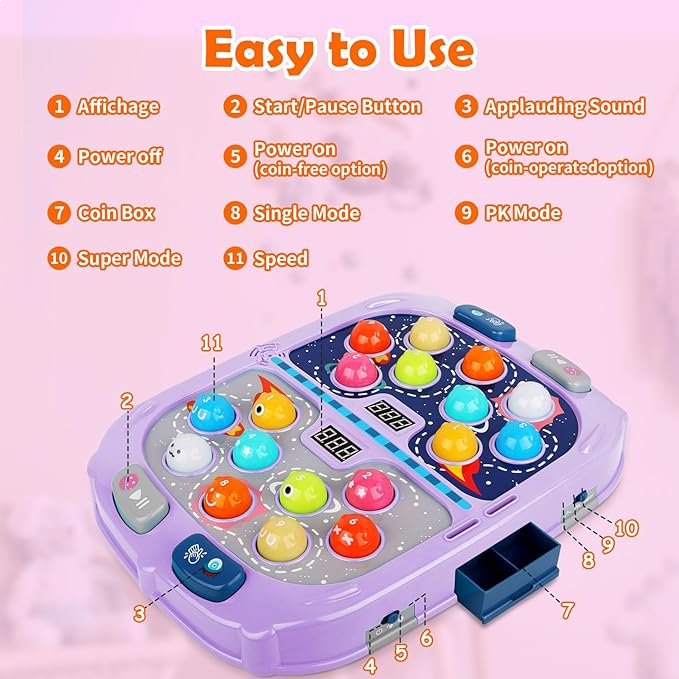 Whack a Mole Game, Toys for 3 4 5 6+ Year Old Girls Boys, Whack a Game for Kids, Gifts for 3-12 Year Old Girls Boys, Interactive Educational Toys with Double Hammers Sound and Light