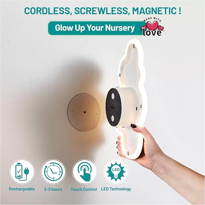 Cloud Lights - Nursery Decor Cloud Lamp, Rechargeable Baby Lamps with Remote, Hanging Lamp for Nursery, Kids Night Light with Timer & Touch Control (Pink)