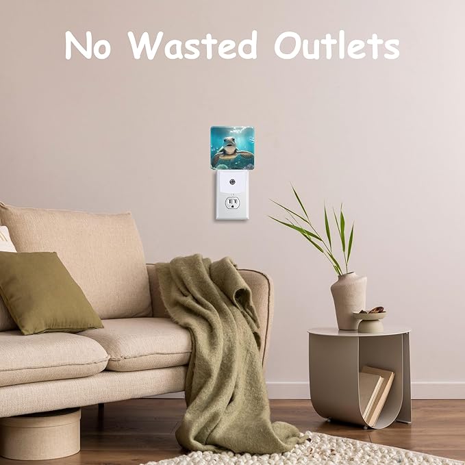 Night Light,Cute Smiling Turtle Under The Sea Plug-in Night Light Auto Dusk-to-Dawn Sensor Energy Efficient LED Lamp for Room Decor,Hallway,Kitchen,Bathroom,Nursery,Stairs