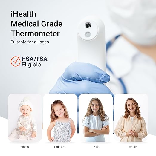 iHealth No-Touch Forehead Thermometer for Adults, Kids, Babies - 1s Fast Accurate, 3 Ultra-Sensitive Sensors, Quiet Vibration Feedback, Digital Large LED Digits, Easy to Use for Home & Nurses, PT3