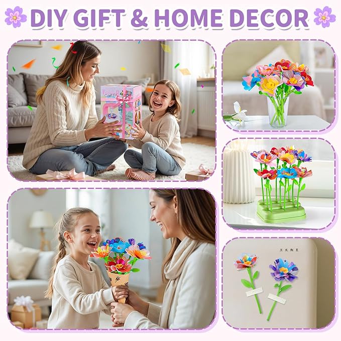 HahaGift DIY Fabric Flower Bouquets Toys - Arts and Crafts for Kids Age 4-6-8, Pressed Flowers Making Kit for Girls Toys 4-6-8, Craft Kits for 4 5 6 7 8 9 10 Year Old Girl Birthday Gifts