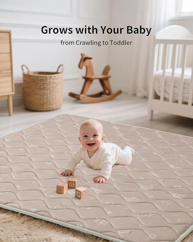 Fortella Play Mat for Baby, Soft Foam Floor Pads, 47"x47" Tummy Time Play mat for Infant and Toddler, Portable Foldable Puzzle Mat for Nursery, Outdoor Yard or Playpen (Forest Taupe)