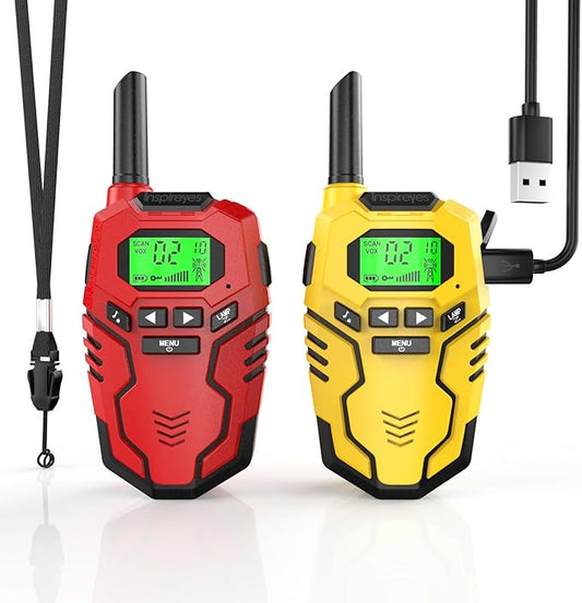 Walkie Talkies for Kids Rechargeable, Long Range 2 Way Radio, Outdoor Beach Camping Road Trip Role Play Toys Birthday Xmas Gift for Boys Age 7-12, 2 Pack