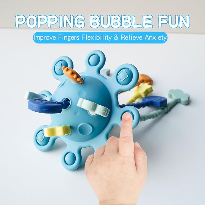 Food Grade Silicone Pull String Baby Toy, Montessori Pull String Sensory Toy for 6-12-18 Months Babies Teething Toys,Toddler Fidget Toys Birthday Gift for Infant/Toddler