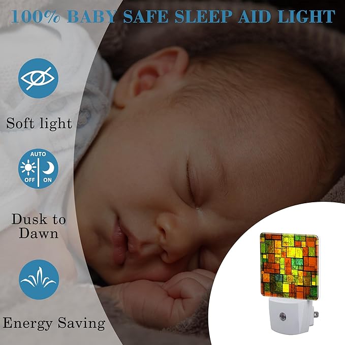 Night Light Plug into Wall Colorful Stained Glass Wall Night Light with Dusk to Dawn Sensor Night Light for Kid Girls Boys Women Men Room Decor, Hallway, Kitchen, Bathroom, Nursery, Stairs