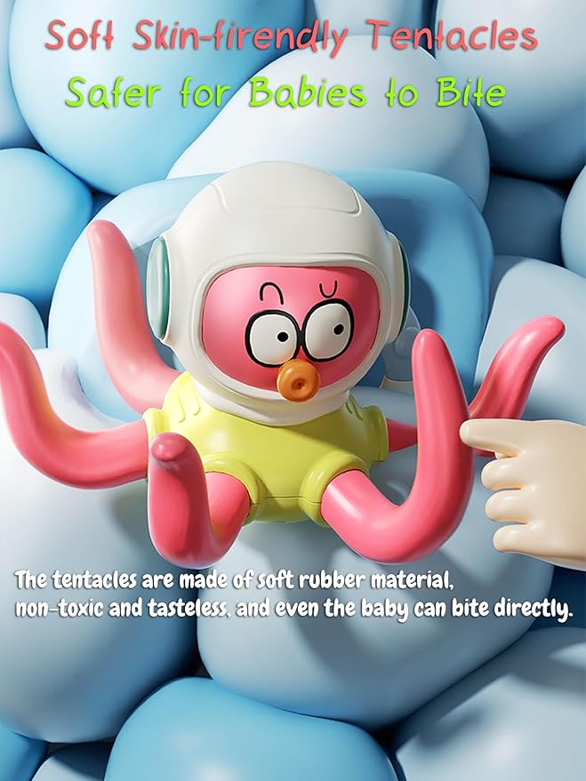 Octopus Ring Toss Bath Toy, Bathtub Ring Toss Game Interactive Sensory Toy with 5 Rings-Octopus, Crab, Pufferfish, Seal and Manta Ray