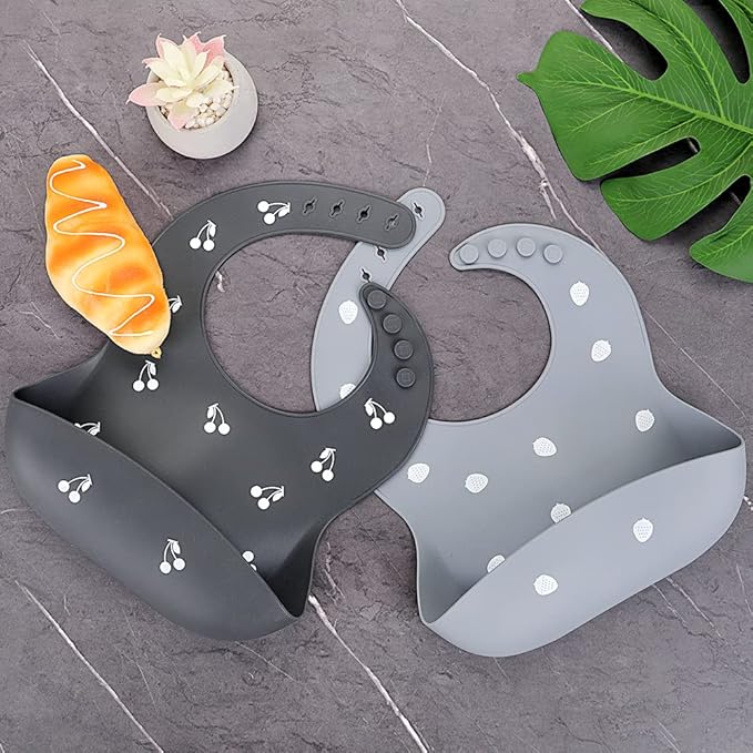 ME.FAN Silicone Baby Bibs for Babies & Toddlers | Adjustable Silicone Bibs Set of 2