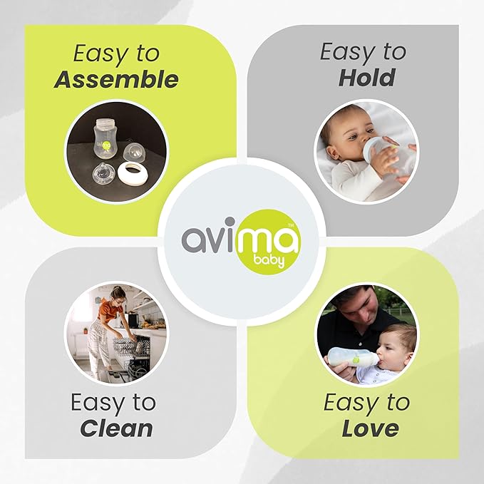 Avima 4 oz Anti Colic Baby Bottle Set - Slow Flow Nipples Included, Standard Neck, BPA Free - Newborn 0-3 Months, Stage 1 Feeding for Gas, Spit Up & Colic (Set of 8)