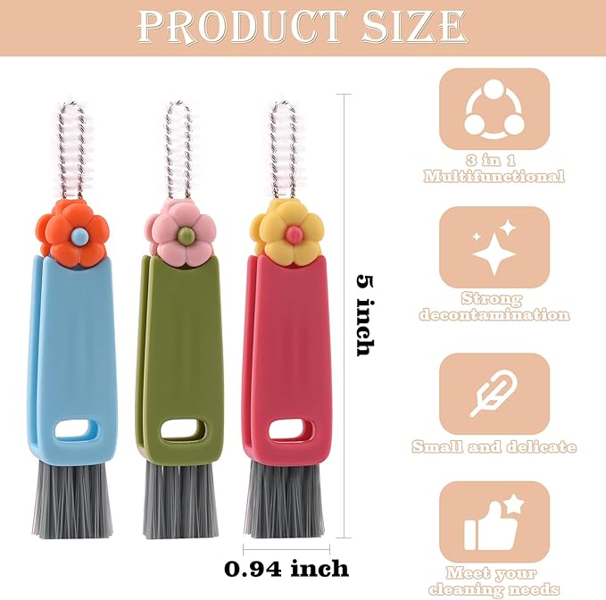 3 in 1 Cup Lid Cleaning Brush, Multifunctional Crevice Cleaning Brush, Portable Cup Lid Cleaning Brush Set Home Kitchen Cleaning Tools （Red Blue Green