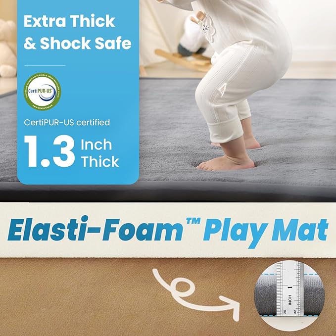 1.3" Thick Baby Play Mat for Floor, 28x72 Foam Tummy Time Mat, Padded Support Soft Plush Bedside Rugs for Infant Kids Toddler Crawling Kick Activity (Dark Grey)