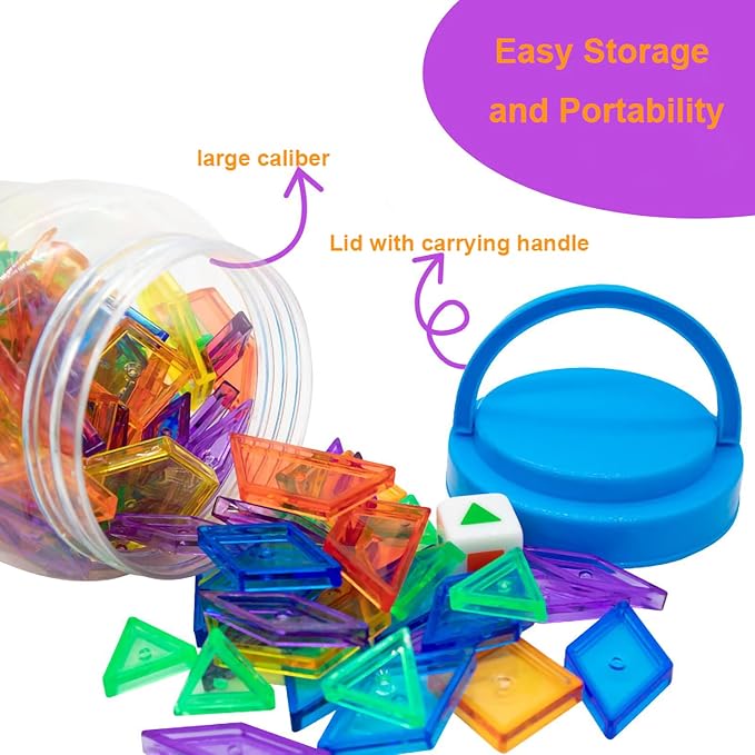 Translucent Pattern Blocks for Classroom 140 Pcs Kids Light Table Manipulatives Toys Education Learning Geometric Shapes