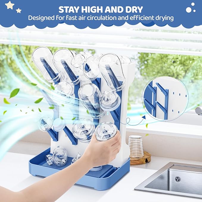 Baby Bottle Drying Rack, Baby Bottle Organizer for Countertop, Bottle Holder for Baby- Space Saving Standing Drying Rack for Baby Bottles and Brushes Part Cleaning (Blue)