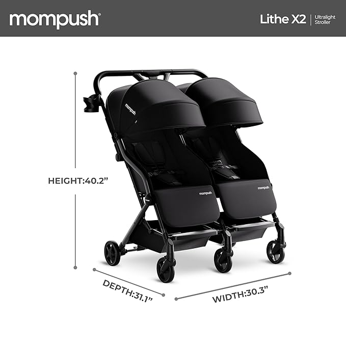 Mompush Lithe Double Stroller, Lightweight Side by Side Stroller for Newborn and Toddler, Easy Fold, Spacious Seats with Recline, UPF50+ Canopy