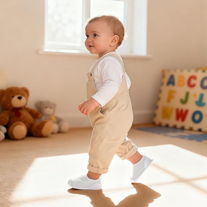 Baby Boys Girls First Walking Shoes Wide Toe Box Infant Sneakers Lightweight Breathable Slip On Barefoot Shoes