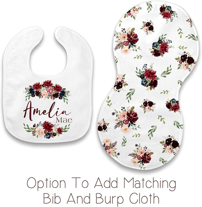 Girls Love A Monogram - Personalzied Maroon and Navy Floral Baby Blankets for Girls with Name - Personalized (Maroon & Navy 2, 30 X 40 Baby)