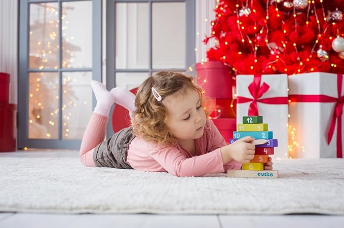 CUBIKA Wooden Clock Construction Kit – Montessori Stacking Toy for Toddlers Ages 3+ – Made from Natural Wood with Water-Based Paints – Travel-Friendly Educational Gift for Boys & Girls