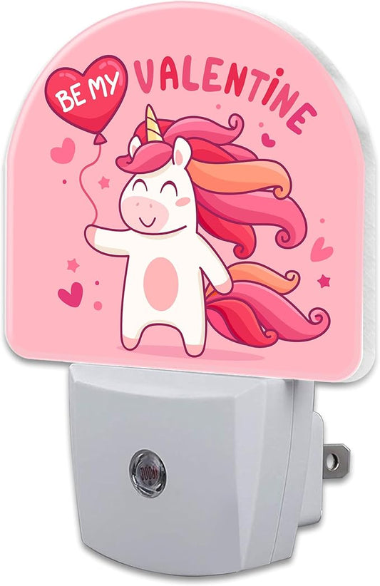 Cute Valentine's Day Unicorn Night Light for Kids, Be My Valentine Night Light Plug in with Dusk to Dawn Sensor,0.5w Energy Saving Nightlight for Hallway Stairway Kitchen Bedroom