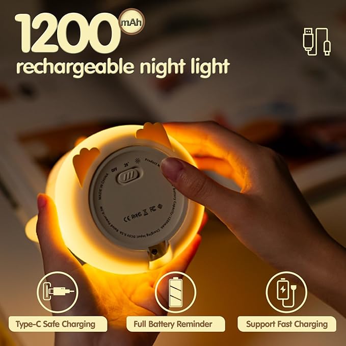 ATSUI Cute Capybara Night Light, LED Squishy Novelty Animal Lamp, Food Grade Silicone, 2 Level Dimmable, Breastfeeding Nursery Nightlight for Room Decor, Funny Gifts Stuff for Boys Girls Baby Children