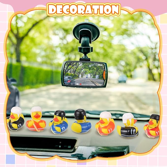 Jexine 24 Pieces Rubber Ducks 4 Styles Assorted Rubber Fun and Adorable Gifts Birthday Party Supplies Bathtub Floating Ducking Reward Gift Bag Filler(Hockey Style)