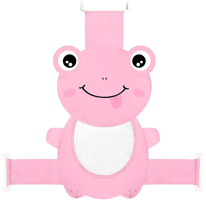 Baby Bath Seat Support Net, Quick Drying, Adjustable, Comfortable, Non-Slip, Infant Bathtub Sling Shower Mesh for a Tub, Soft Newborn Bath Mat (Deep Pink Frog)