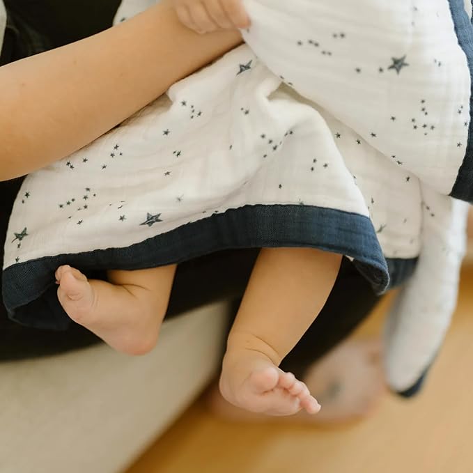 Little Unicorn Newborn Receiving Quilt | Ultra- Soft, Multi-Layered Muslin Fabric | Gift for Newborns & on-The-go (Shooting Stars)