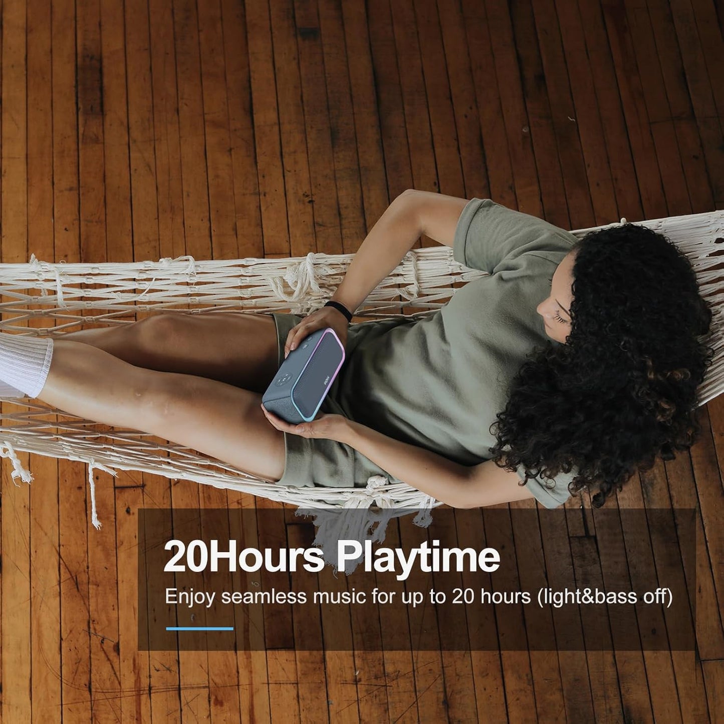 DOSS SoundBox Pro Bluetooth Speaker with 20W Stereo Sound, Active Extra Bass, IPX6 Waterproof, TWS Pairing, Multi-Colors Lights, 20H Playtime, Portable for Beach, Outdoor-Stone Blue