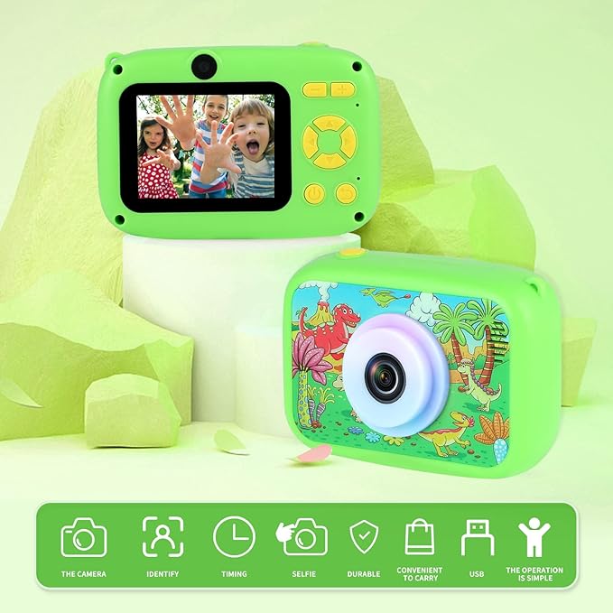 SUZIYO Kids Video Camera with Stand, Best Christmas Birthday Gifts Toys for Children, Toddlers Selfie Digital Camcorder 1080P 2.4 Inch HD for Age 4-9 Years Old Boys Girls with 32G SD Card, Green