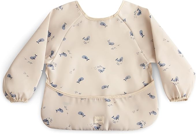 mushie Long Sleeve Baby Bib | Water Resistant Adjustable Fit for Ages 6-24 Months