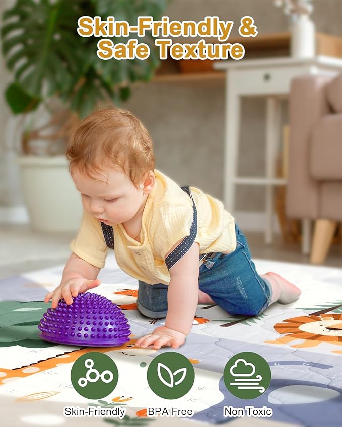Premium Foam Baby Play Mat 74" x 50" – Removable & Machine Washable Cover, Extra Thick Padding Playpen Mat, Non-Slip Crawling Mat, Easy to Clean for Infants, Toddlers & Babies