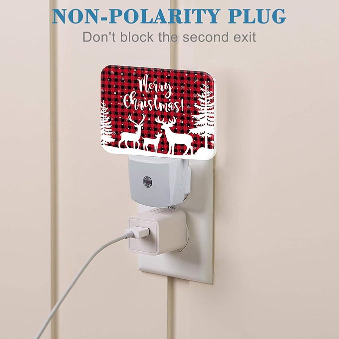 Christmas Elk and Tree Silhouette Night Light, Christmas Nightlight Plug into Wall with Dusk to Dawn Sensor for Kid Girls Boys Women Men Bedroom, Hallway, Kitchen, Bathroom, Stairs Decor