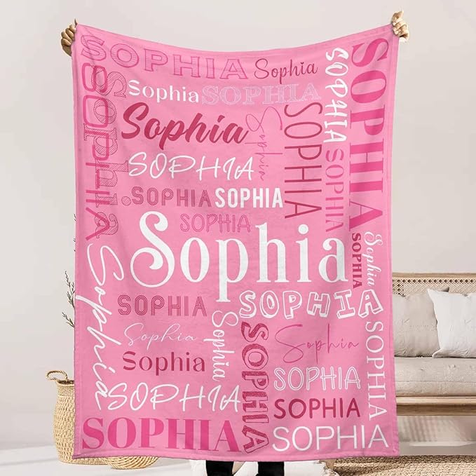 Ship Next Day, Custom Baby Blanket with Name for Girls Boys, Personalized Name Blankets- Printed in USA, Customized Flannel Blankets for Kids Teens, Christmas Birthday Blanket Gifts for Daughter Son