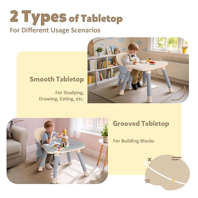 Baby High Chair, 8 in 1 Convertible Highchairs for Babies and Toddlers, Children Dining Booster Seat/Kids Building Block Table for Girls Boys, Baby Seat with Removable Tray, Khaki