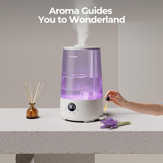 Homvana Humidifiers for Bedroom Home, 3.6 L Cool Mist Top-Fill 34H Super Long Time, Quiet 23dB, Baby Humidifier, Oil Diffuser for Large Room, Plants, Nursery, Office BPA FREE, 7 Color Light Ultrasonic