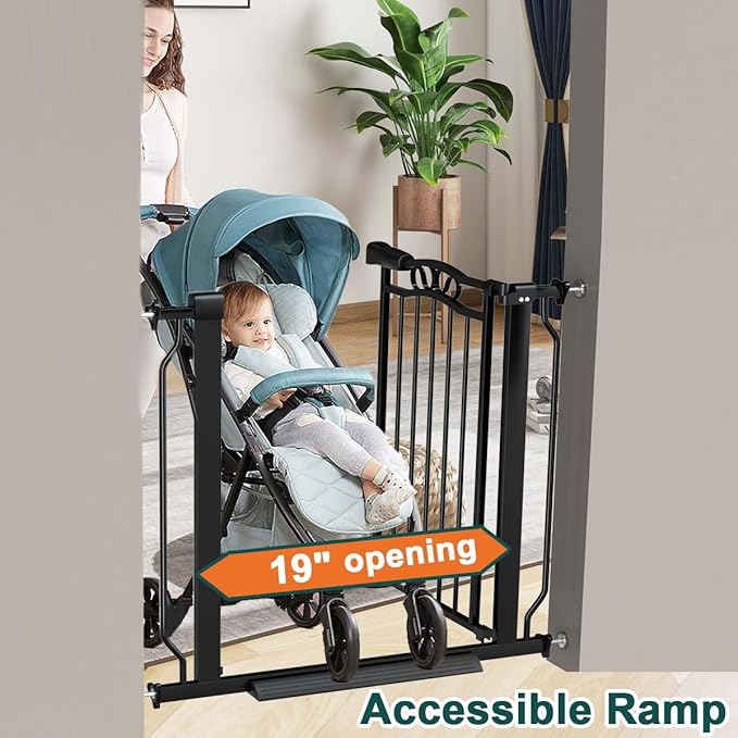Fairy Baby 71.7"-81.1" Extra Wide Baby Gate for Stairs, Large Pet Dog Gate for Wide Openings, Pressure Mounted Safety Child Gate, Metal Auto Close Long Pet Gate for Doorways with Walk Thru Door, Black