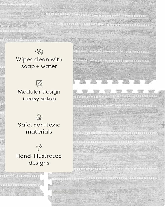 House of Noa Baby Play Mat – 4x6 Dove Aspen – Set of 6 Tiles – Cushioned EVA Foam Play Mat for Floor, Soft Interlocking Baby Crawling Mats for Hard Floors