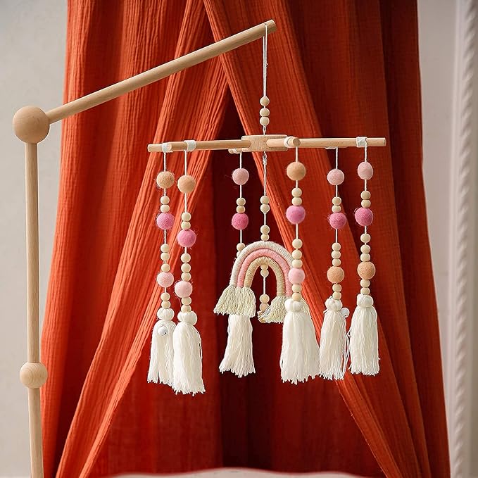 Baby 2In1 Set - Rainbow Mobile Crib Hanger,Baby Wooden Mobile Arm for Crib Baby Mobile Holder Bassinet Mobile for Crib Toy Mobile for Baby ( Pink )