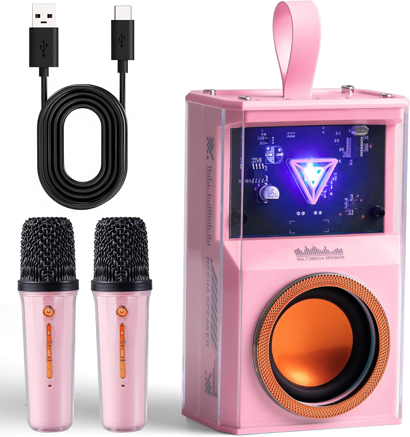 Karaoke Machine for Kids & Adults, Portable Bluetooth Mini Karaoke Speaker with 2 Wireless Microphone and Lights, Birthday Gifts for Girls & Boys, Toys for Girls, Family Home Party (Pink)